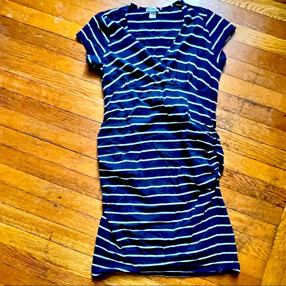 Oh, Mama Navy and white striped maternity dress, XL